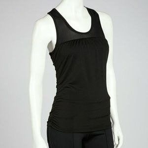 Black Sheer Shirred Racerback Tank Size M